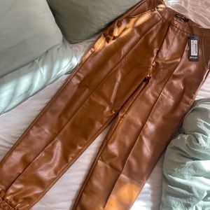 Brown Leather Joggers